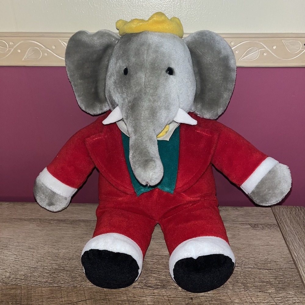 Gund Babar‎ Elephant King Plush Stuffed Toy Red Suit Velour Vintage 14 Inch 1988